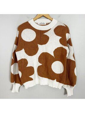 Women's Mod‎ Retro Floral Pullover Sweater Brown Boho Size Medium